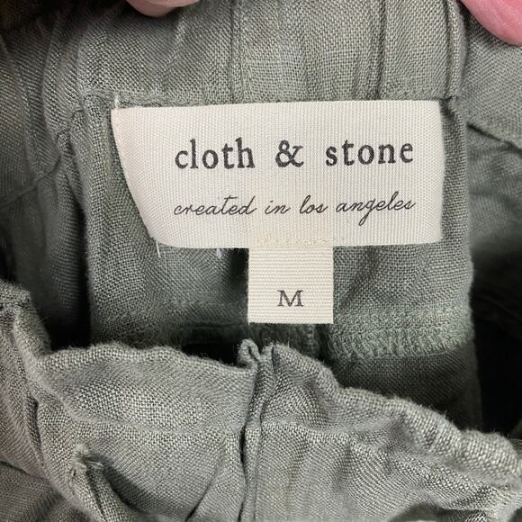 Anthropologie Cloth&Stone Green Linen Wide Leg Cropped Paperbag Waist Pants Sz.M - Picture 6 of 13
